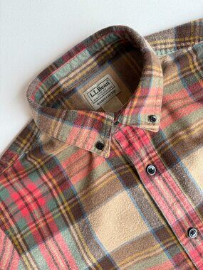 L.L. Bean Scotch Plaid Flannel Shirt in Multi-Color Earth-Tone Plaid